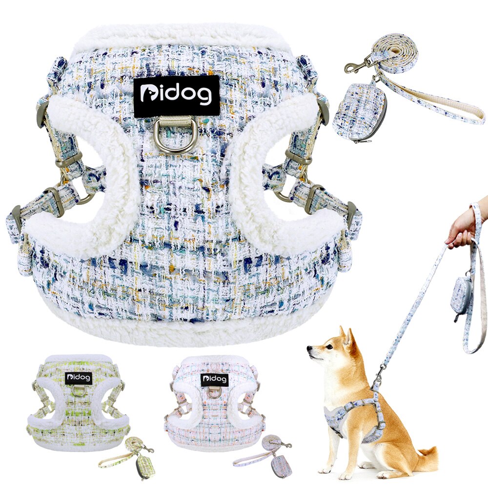 Ensemble de harnais et laisse pour chien, en molleton doux et épais, carlin, chiot, avec sac de merde en plomb, pour petit et moyen gabarit, chat, Chihuahua