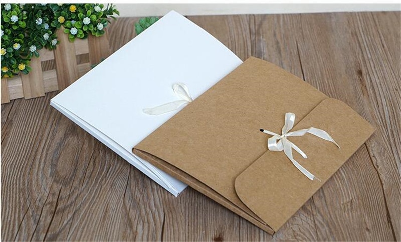 30 unids/lote de sobres grandes de papel Kraft para fotos, caja de embalaje, sobre de de papel blanco para bufanda de seda con cinta, tarjeta postal, caja para sobres