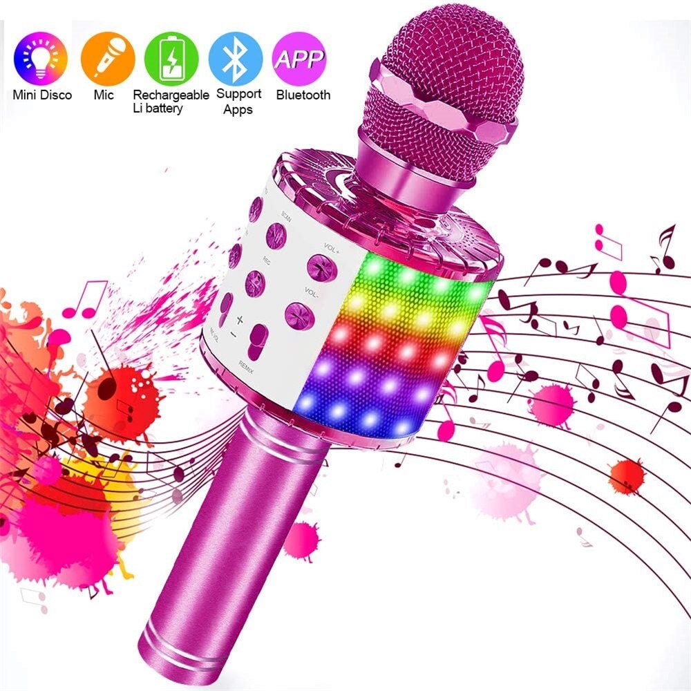 Ktv Bluetooth Stand Radio Usb Microphone Wireless Microphone Bluetooth Speaker Karaoke Microphone: Pink