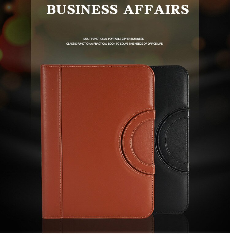 A4 Binder Folder PU Leather Portable Manager Padfolio Large Office Document Organizer Briefcase with Calculator Filing Products