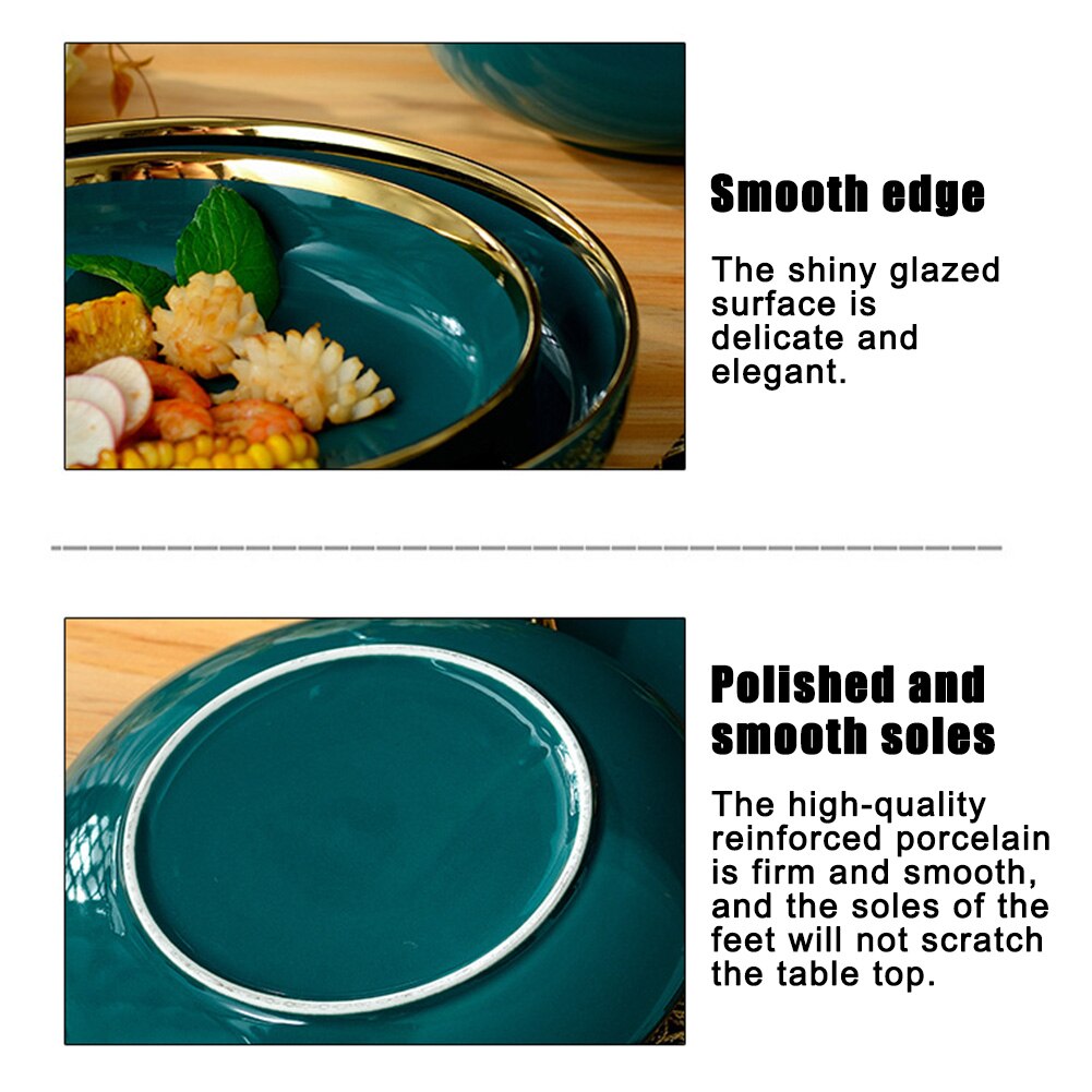 Nordic Ceramics Phnom Penh Plate Steak Plate Fruit Plate Household Tableware Large Dark Green E2S