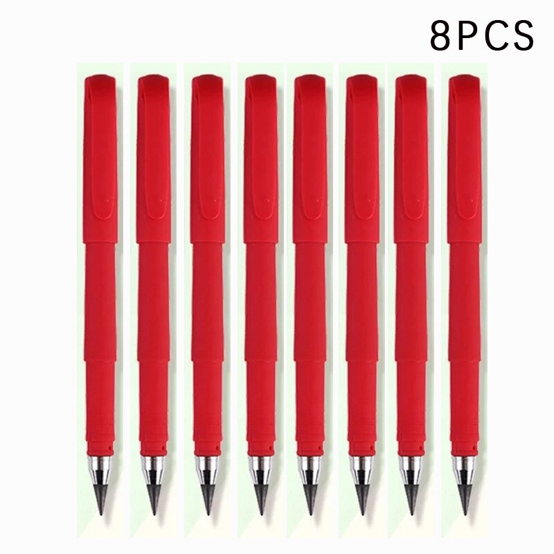 8Pcs Eeuwige Pen Onbeperkt Schrijven Potlood Geen Inkt Pen Uitwisbare Voor Kinderen Tekening School Kantoor Kawaii Briefpapier: 8pcs red