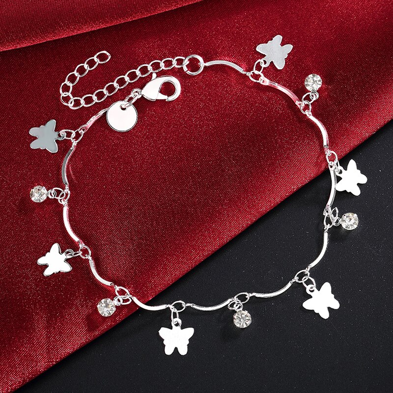 925 sølv sommerfugl dingle charms armbånd ankler til kvinder bryllups smykker