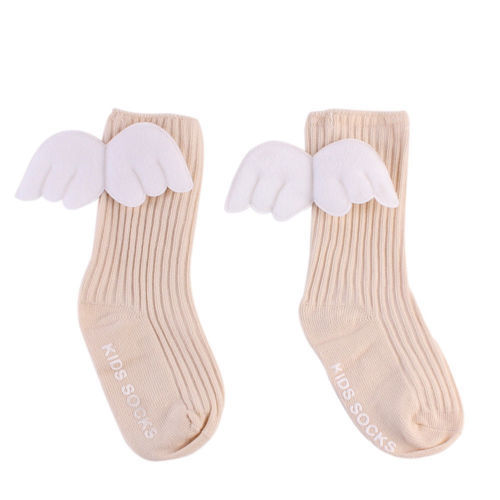 For Age 0-4Y Baby Kids Socks Toddlers Girls Knee High Angle Wing Socks Leg Warmer Baby Clothing: Beige / Newborn