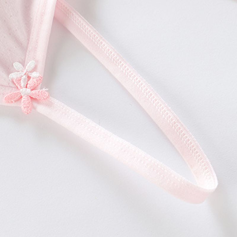 Teenager Puberty Girls Cotton Training Bra Spaghetti Straps Wire Free Sports Underwear Lightly Padded Embroidery Floral Applique