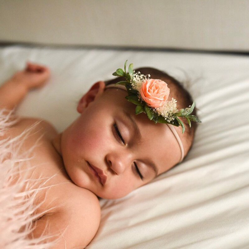 Kunstige rosenblomst blade pandebånd krans baby piger hoved hårbånd hårbøjle børn hår tilbehør diy krans hovedbeklædning