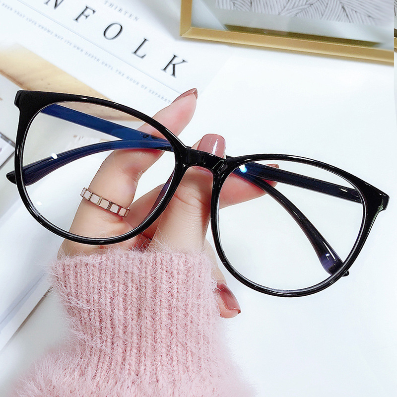 Hochwertige Katze-Auge-Rahmenbrille, Myopie-Brille, Damen und Herren, kurzsichtige Brille, Anti-Blaulicht-Brille mit Dioptrien, Minus- -1,0: Schwarz / + 25