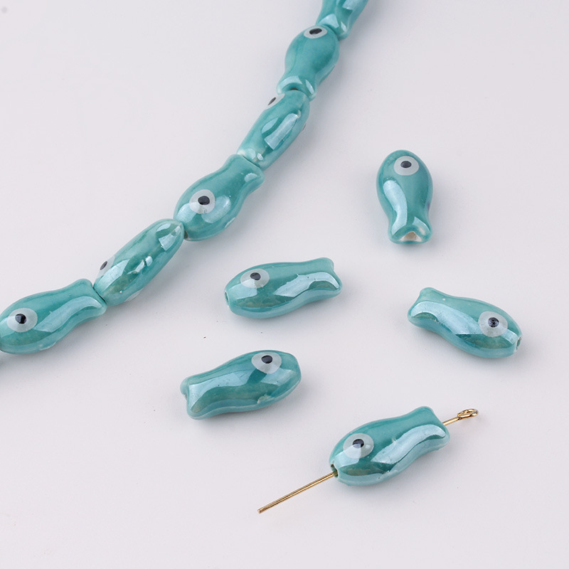 Abalorios de peces pequeños Retro, 10 piezas, espaciador de cerámica, cuentas sueltas para la fabricación de joyas, accesorios de pulsera DIY: Morado