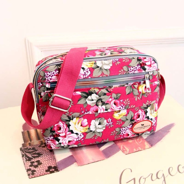 Neue Frauen Bote Taschen Für Grils Leinwand Handtaschen Weibliche Schulter Tasche Damen Umhängetaschen Blumen- Druck Frauen Tasche PT1195: rose rot