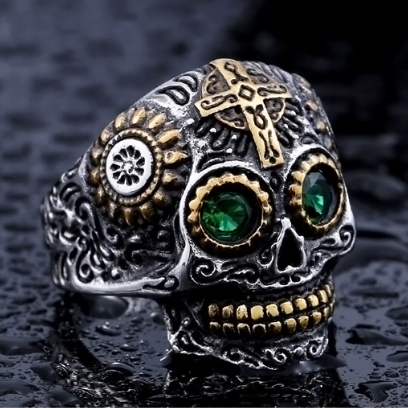 Anillo de calavera de Kapala para hombre, joyería gótica de acero inoxidable 316L, estilo Punk Rock, Hip Hop,