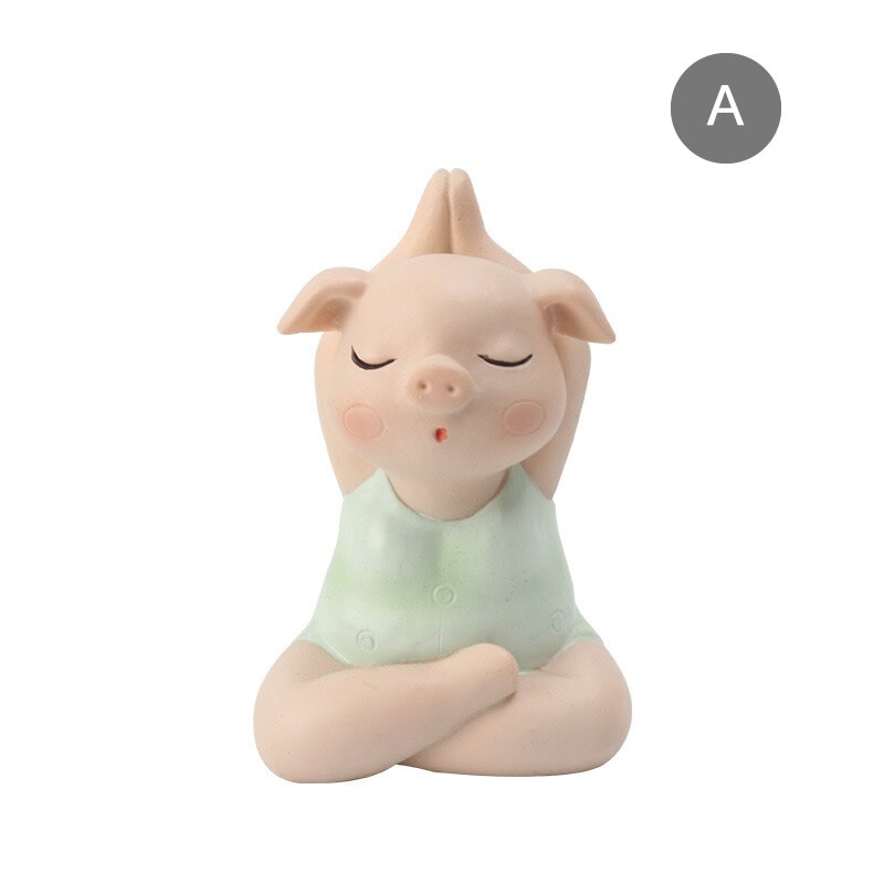 Mini Cute Pig Girl Yoga Posture Statue Piglet Resin Sculpture Decoration Ornament Home Office Store Desk Party Decor: A