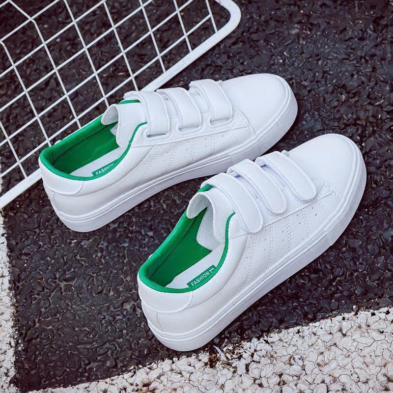Nowe mody kobiet buty na co dzień wysoka podeszwa dziura PU skórzane paski proste kobiety dorywczo białe buty trampki buty kobieta: green / 38