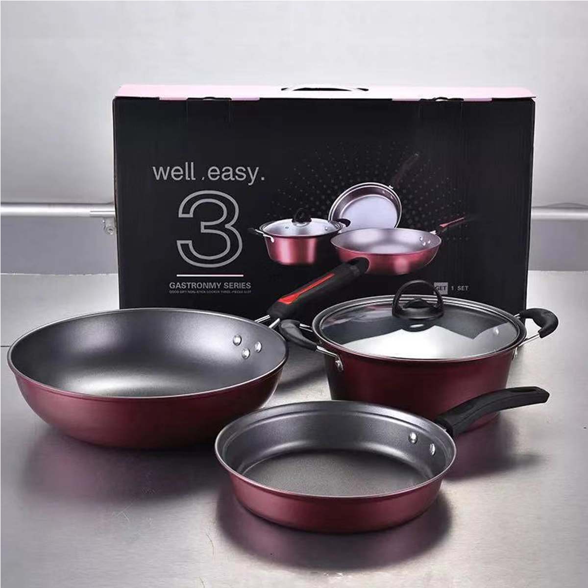 13 st köksredskapssats non-stick kokkärl stekpanna gryta för alla spishällar 20 x 20 x 14cm /40 x 25 x 5cm/ 51 x 31 x 9cm: Röd