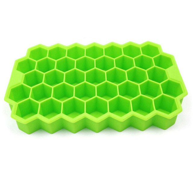 Honeycomb Shape Ice Cube Tray 37 Cubes Silicone Frozen Mold Maker No Lid: Green