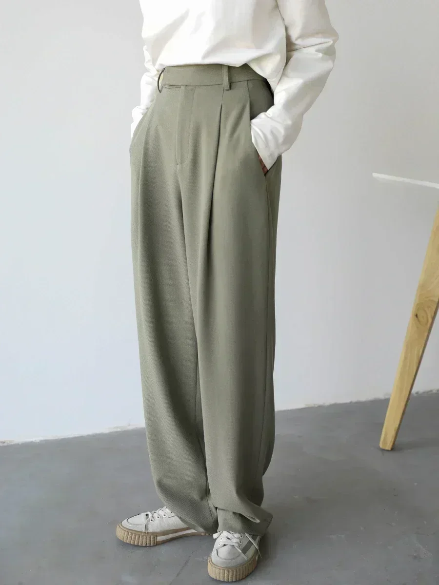 VEN-CHIC Pantalones rectos de pierna ancha para mujer, traje de sarga informal Simple, para oficina