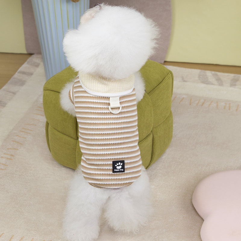 Strips Puppy Clothes Summer Green Purple Brown Lapel Dog Hoodies Clothing For Small Dogs Chiwawa Short Sleeve Kitten Sweatshirt: S / Burgundy