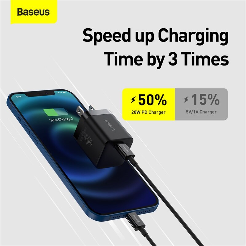 Baseus usb-c-ladegerät mit 20w us-steckern, faltbar, für iphone 12 pro max, unterstützt usb-c pd-schnellladen 11