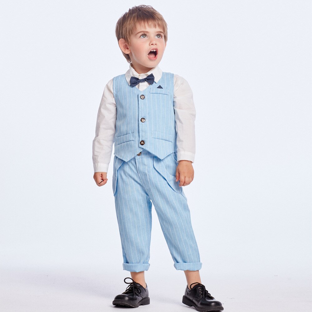 Jongens Pakken Blazers Kleding Suits Voor Wedding Formele Party Gestreepte Baby Vest Shirt Broek Kinderen Jongen Bovenkleding Kleding Set