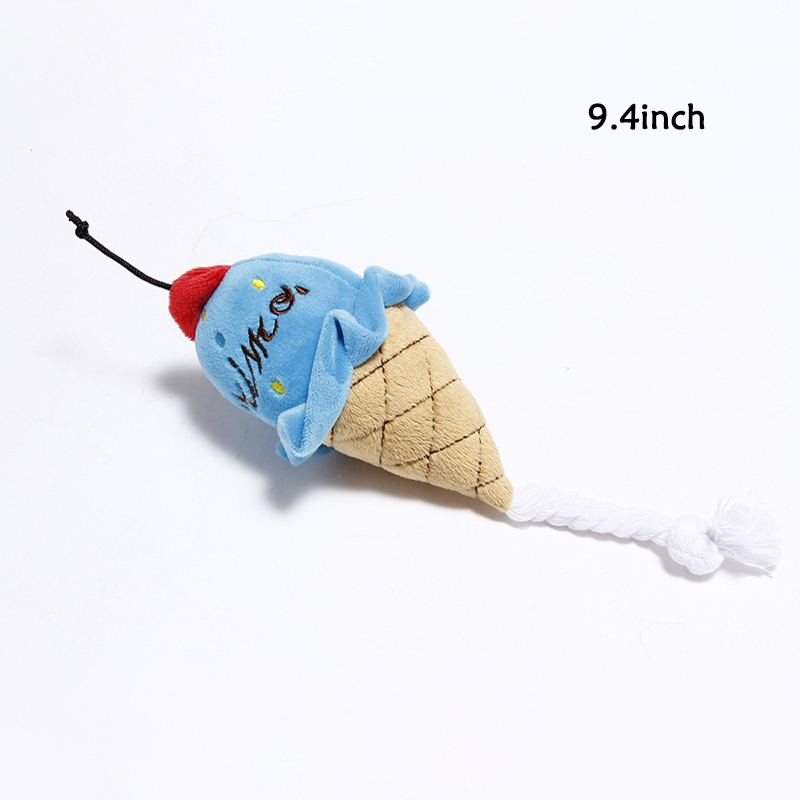 Pet Dog Toy Cute Birthday Cake Squeaky Toys Bite Resistant Bone Shape Stuffed Toy Cat Puppy Chew Toy Interactive Dog Accessories: blue ice cream