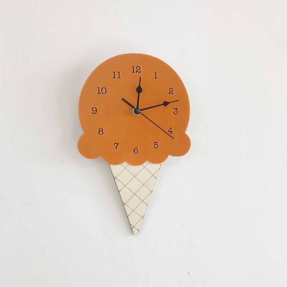 Novelty Cartoon Ice Cream Wall Clocks 3D DIY Wall Stickers for Kids Room Home Decor Children Relogio De Parede