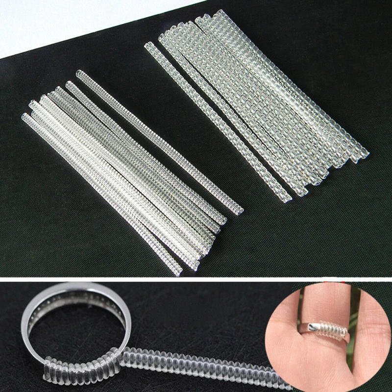 10 cm 4 storlekar spiral åtdragare ring storlek transparent silikon justerare för lösa ring smycken skydd