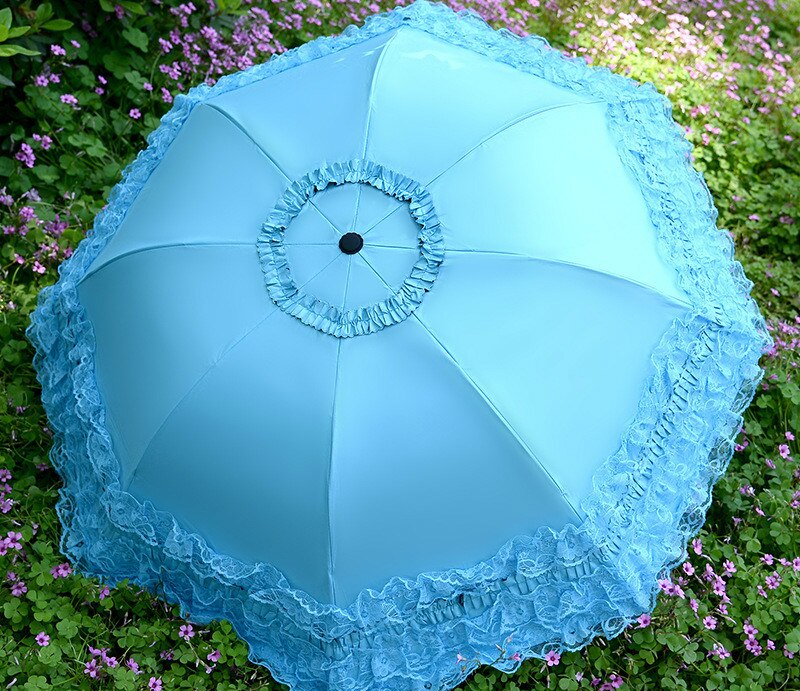Spetsparaply paraply dam ultralätt hopfällbart parasoll uv prinsessa paraply kvinna: Azul