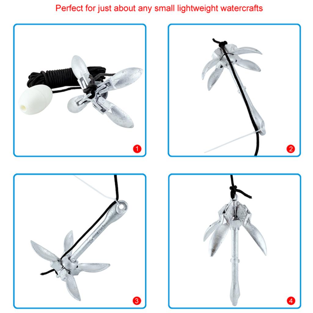 4 tine Mooring Docking Hardware Boat Folding Grapnel Anchor for Small Watercraft
