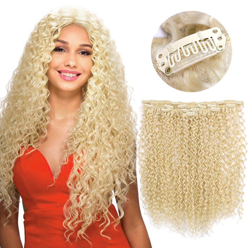 Deep Wave Synthetic Clip In Hair Extensions Double Weft 7 Pieces/Lot Full Head Brown Blonde For Women By BOOMING HAIR: KC 613