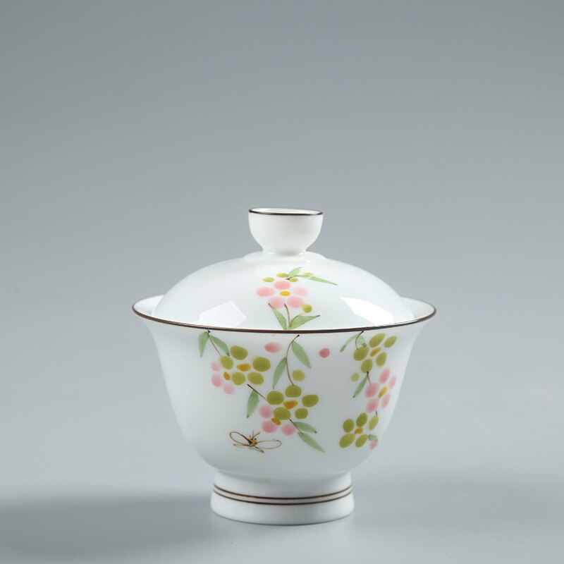 Handgeschilderde Keramische Terrine Keramische Witte Thee Set Thee Apparaat Kung Fu Handgemaakte Glazuur Pastel Gaiwan Sopera De ceramica: Malus spectabilis