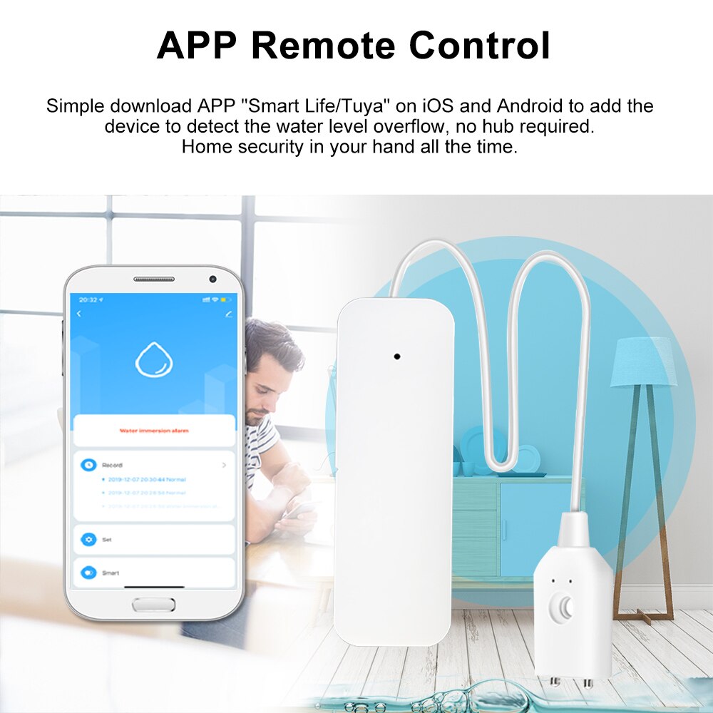 WIFI Water Leak Sensor Water Leakage Intrusion Detector Alert Water Level Overflow Alarm Tuya Smart Life App Remote Control