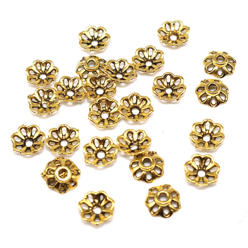 200 teile/los Zink-legierung Perlen Kappen Tibetischen Silber Überzogene Blumen Perlen End Kappen Charms für Schmuck Machen Lieferungen 8mm: gold