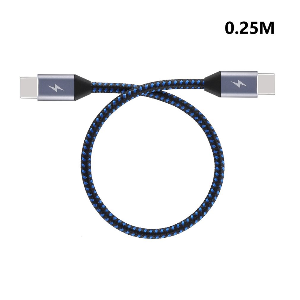 Double head type c data cable C to C male to male Type-c braided data cable 3A pd fast charging data cable: Grey 0.25m
