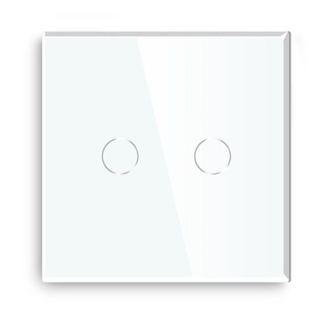 Bseed Touch Switch 2Gang 1Way 2Way Wall Switch EU Standard Luxury Glass Panel Touch Light Switch Black White Golden Switches: White 1 way