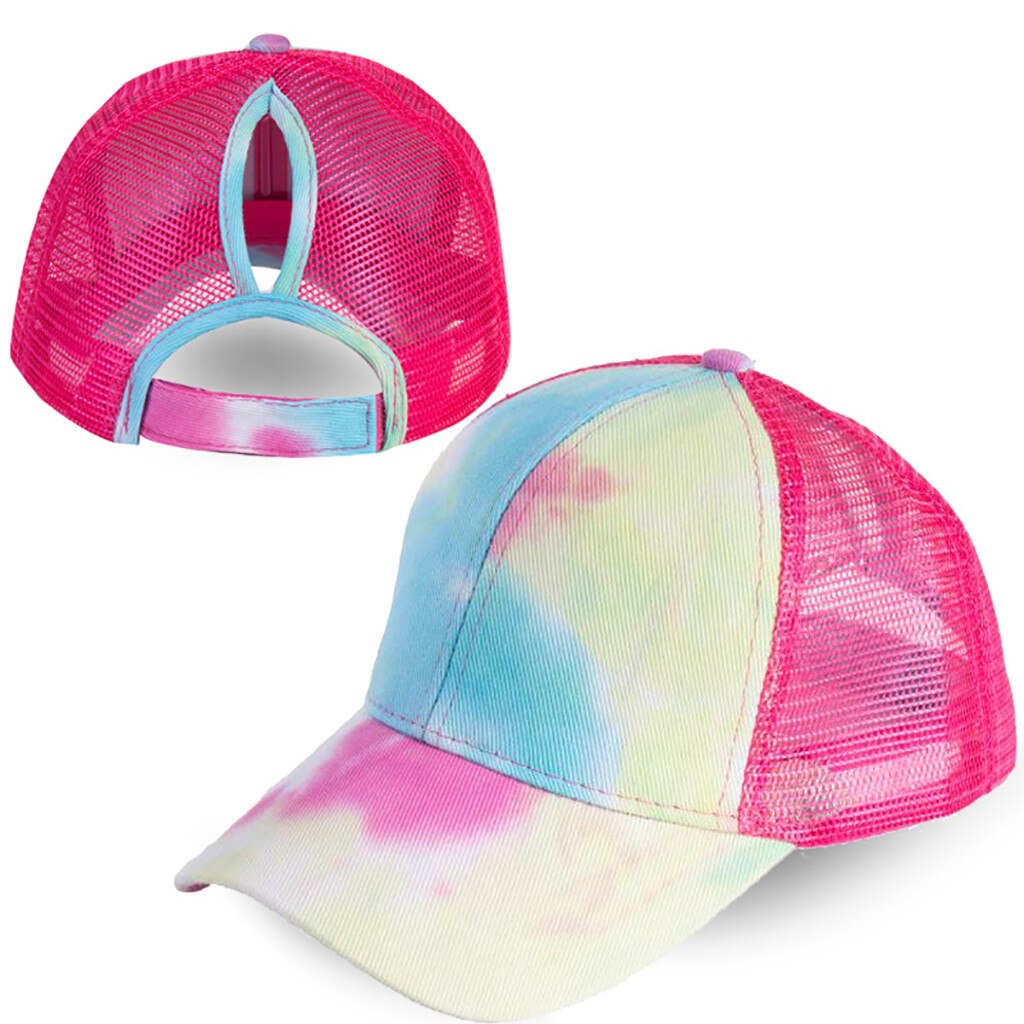 Tie-dye Baseball Cap Unisex Hat Outdoor Sports Shade Baseball Cap Woman Beanie Size Adjustable Ponytail Caps #3: Red