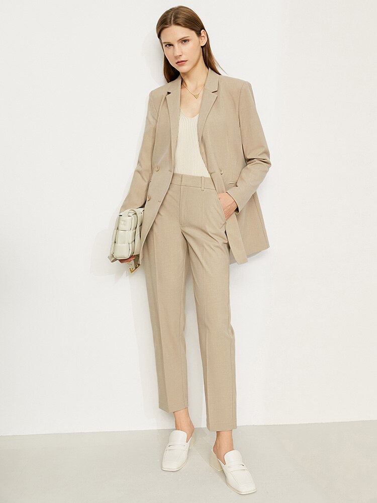Amii-Conjunto de dos piezas minimalista de oficina para mujer, chaqueta, abrigo, pantalones de cintura alta, traje femenino, 12160022