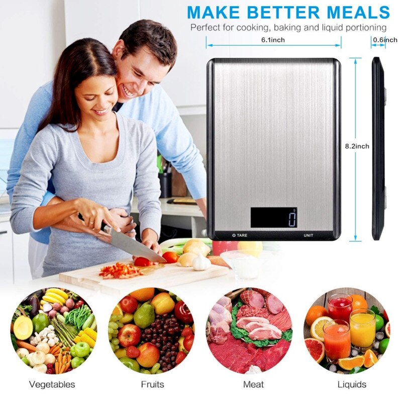 5/10Kg Kitchen Scale Stainless Steel Weighing Scale Food Diet Postal Balance Measuring LCD Electronic Scales