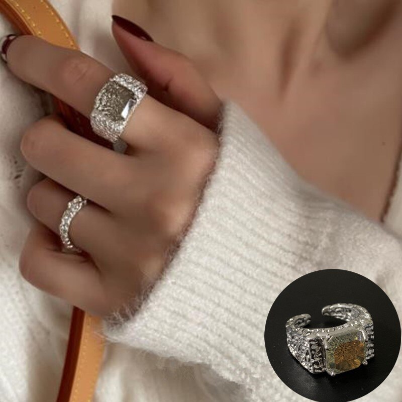 Minimalistyczny pierścionek ze srebra próby 925 dla kobiet moda kreatywny nieregularne geometryczne Aestethic otwarte pierścienie Birthday Party biżuteria prezent: 580