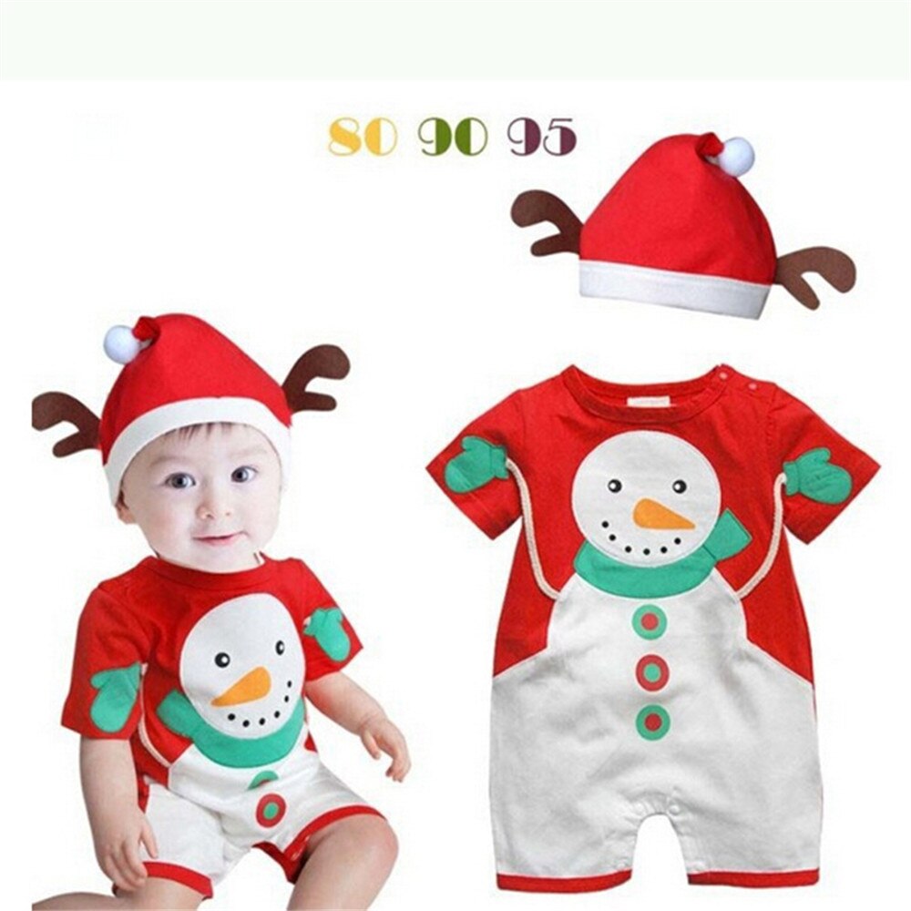 Leuke Sneeuwman Kerst Baby Kostuums Romper Overall + Hoed Kinderkleding Kinderen Pak Baby Jaar Jumpsuits