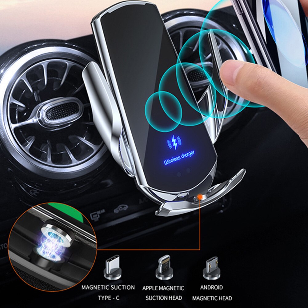 15W Automatic Car Qi Wireless Charger for iPhone 13 12 11 XS XR X 8 Samsung S21 S20 Magnetic Infrared Sensor Phone Holder Mount
