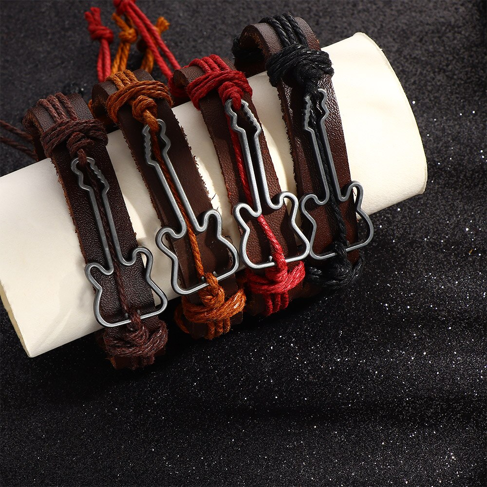 modisch Leder Armbänder Neue Hand gemacht Legierung Hohl Gitarre Charme Armbänder für Männlich Weiblich Armbänder Schmuck