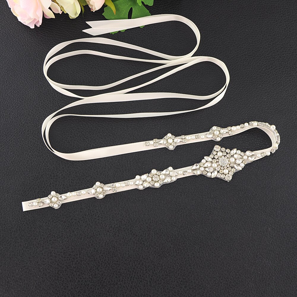 ZMS357 Wedding Luxury Diamond Belt for Dresses Female Crystal Rhinestone Applique Women's Belts Bride's Accessories: off-white