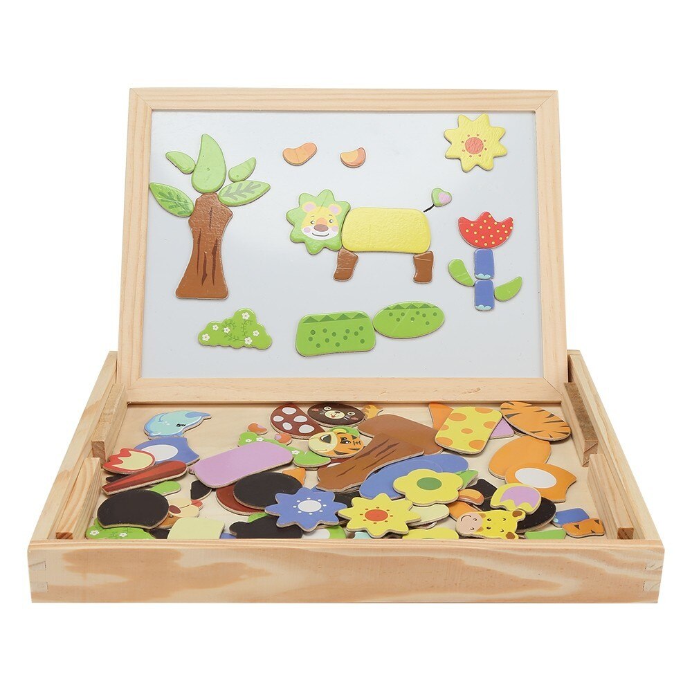 Wood Learning Educational Puzzle Toys Wooden Magnetic 3D Figure Animals Vehicle Circus Drawing Board Toy For Children Kid