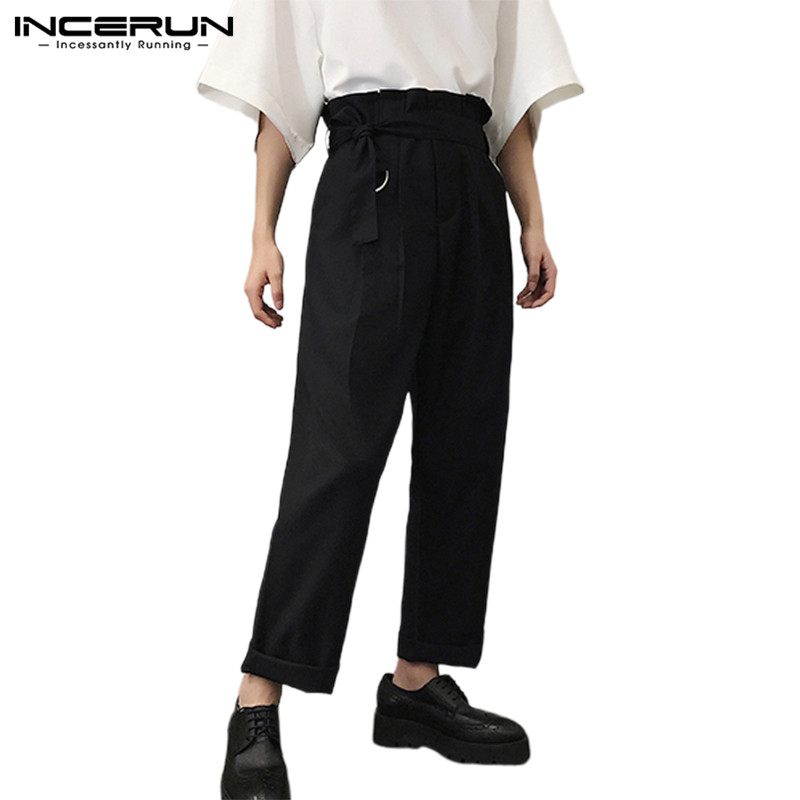 INCERUN Solid Color Men Slim Wide-leg Trousers Streetwear Casual Comfortable Hiphop Loose Pantalones Hombre 5XL