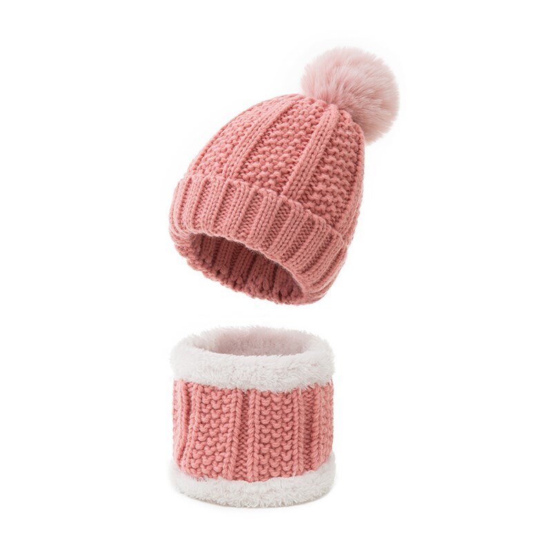 Conjunto de gorro infantil com 2 peças, gorro de pelúcia para bebês meninos e meninas quente: Rosa