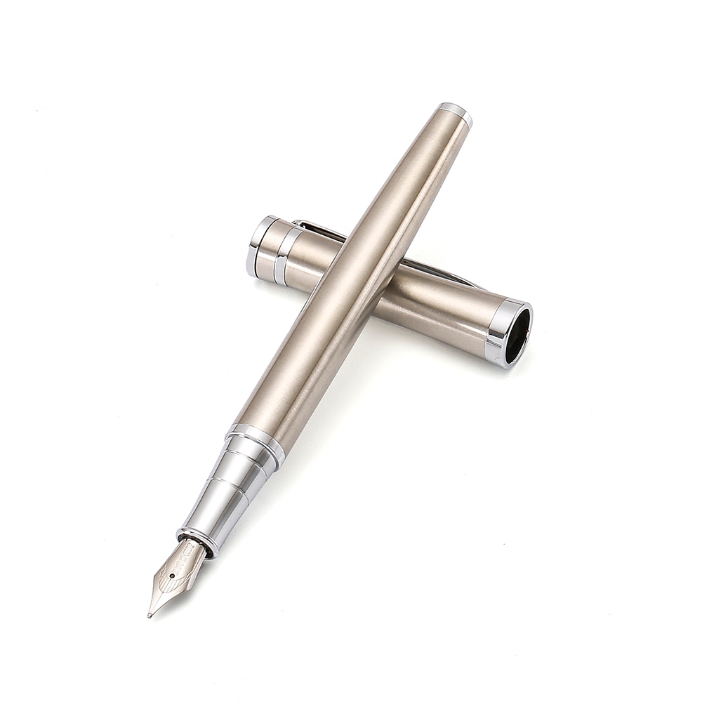 Baoer [Picasso] Vulpen, Rvs Metalen Vat, Zilver Trim Parel Witte Kleur, medium Nib, School Student A6310