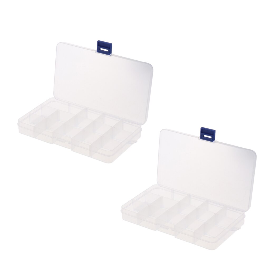 2-pack 15 Slots Grid Plastic Storage Box Case Parts Organizer Jewelry Container