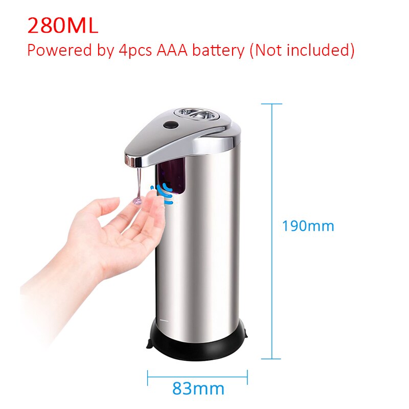 Automatic Soap Dispenser Touchless Smart Sensor Liquid Soap Dispenser Pump Hand Free Detergent Dispensador for Bathroom Kitchen: 280ML Silver