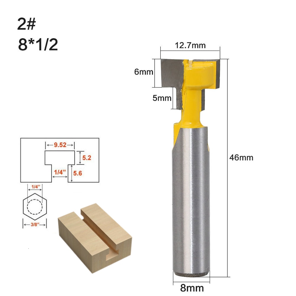 2 stks/set 8mm Schacht T-Slot Keyhole Cutter Hout Router Bit Carbide Cutter Houtbewerking Hex Bolt T- track Steken Frezen B4: Default Title