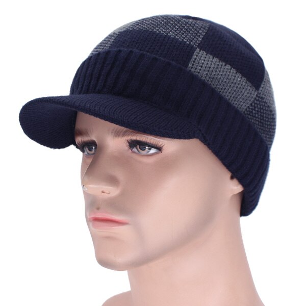 Skullies pipot miesten talvihatut miehille huivi neulottu hattu lippalakki naisten talvi pipo hattu uros homme gorro bonnet baseball lippalakit: Laivastonsininen hattu