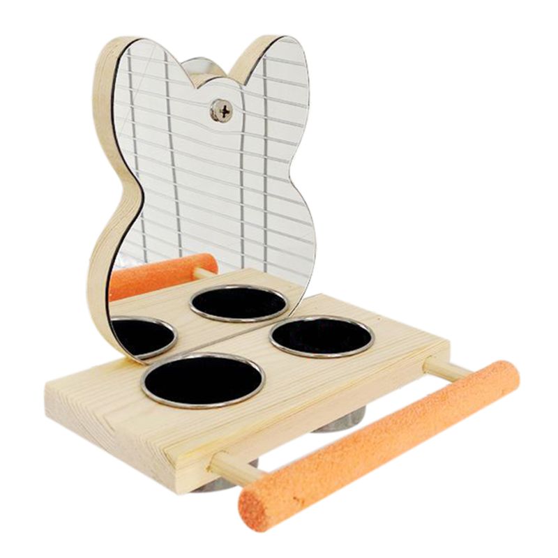 Papegojor spegel lekställ fåglar träleksaker abborre lekgym med matarmuggar skålar 11ua